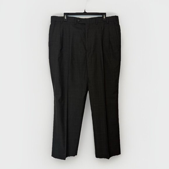 Vintage Stafford Mens Dress Pants 36x30 100% Wool Pleated Black Plaid USA Made - Picture 1 of 12